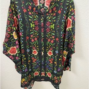 Johnny Was blouse silk floral print size L made in China